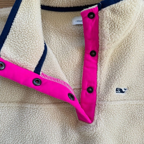 Vineyard Vines Girls Sherpa Fleece Pullover Size 10/12 Quarter Snap Whale Logo - Picture 3 of 10